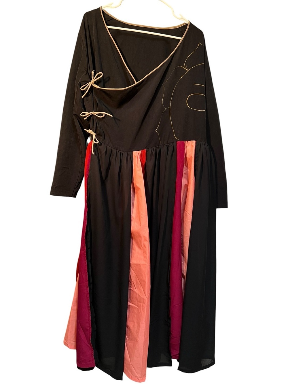 Women's Wrap Tie Front Renaissance Festival Dress Black Peach Magenta Striped